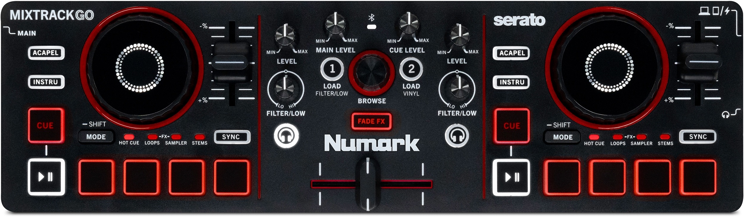 Numark Mixtrack Go 2-kanálový Dj ovládač pod Algoriddim djay Serato