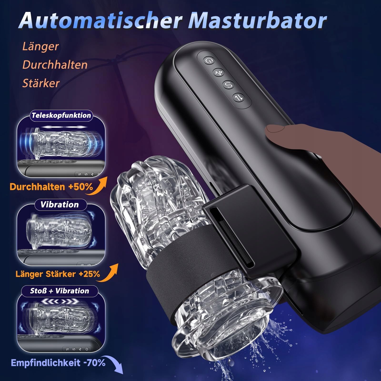 ELEKTRYCZNY MASTURBATOR DLA MĘŻCZYZN Z 6 FUNKCJAMI I WIBRACJAMI — miniatura 2