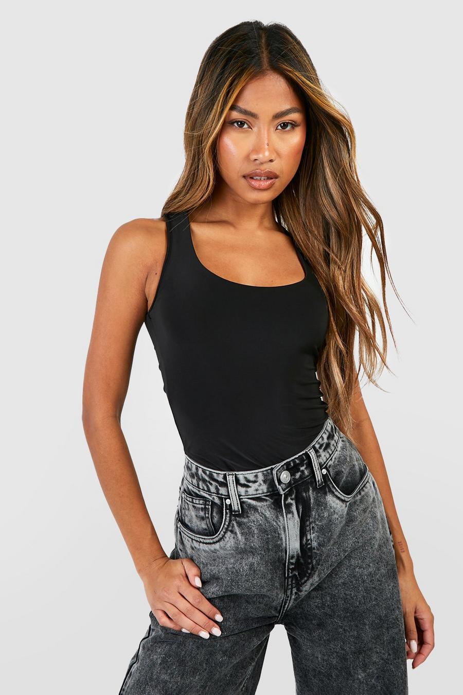 LC91308 *BOOHOO CZARNE BODY NA RAMIĄCZKACH BASIC CASUAL XS