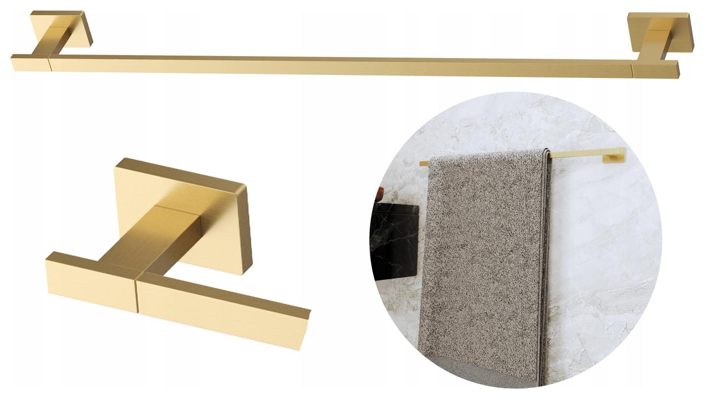 Držák na ručník dlouhý věšák do koupelny kartáčované zlato reling Caro