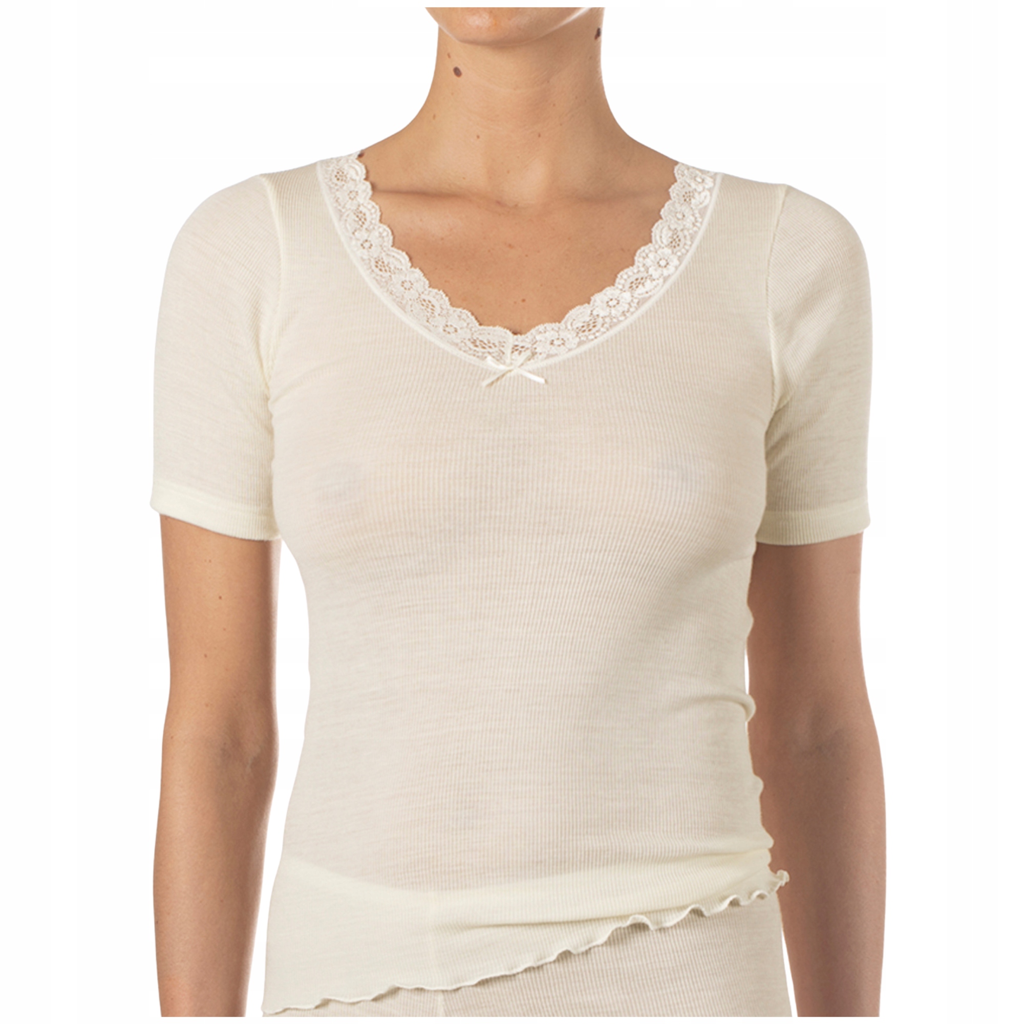 Tričko s krátkým rukávem, přiléhavá prémiová hedvábná vlna Nvc Wool Silk ecru 40