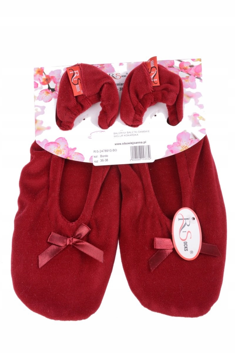 

Pantofle Baleriny Baletki Damskie Welur bordo 36