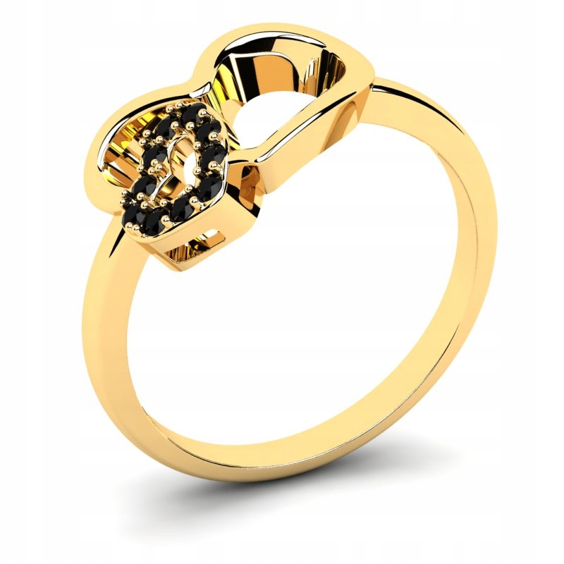 

Pierścionek Złoty Serduszka Z Czarnymi Cyrkoniami