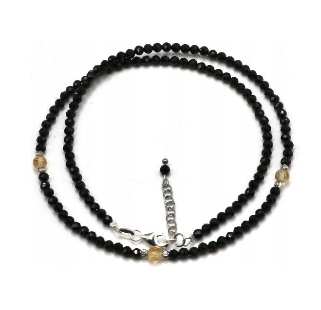 Czarny Turmalin i Cytryn Naszyjnik fasetowany z zapięciem ze srebra 925 3mm