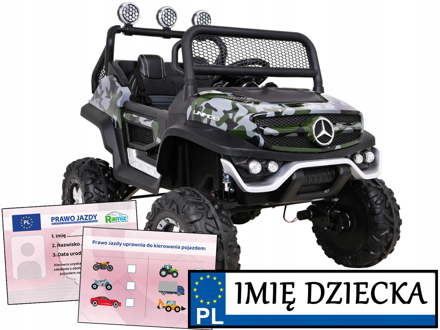 duże Auto Dla Dzieci na akumulator Mercedes Benz Unimog napęd 4x4 2x2 Moro