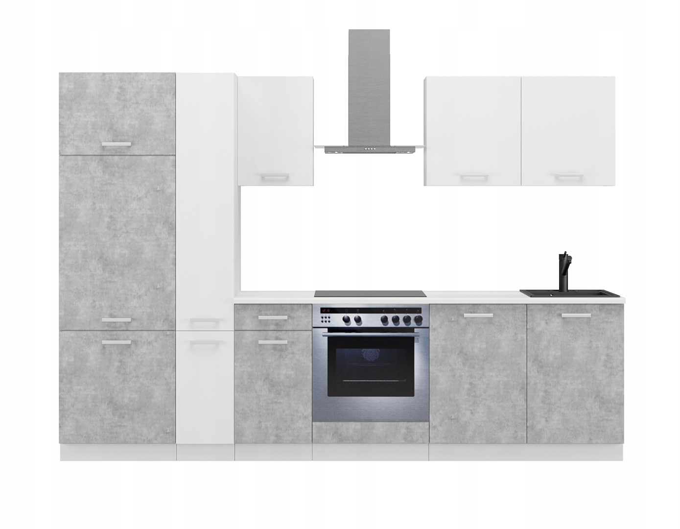 Nábytek do kuchyně Kuchyňská Linka Malý přístavek Bílý Šedý Belato 290 cm