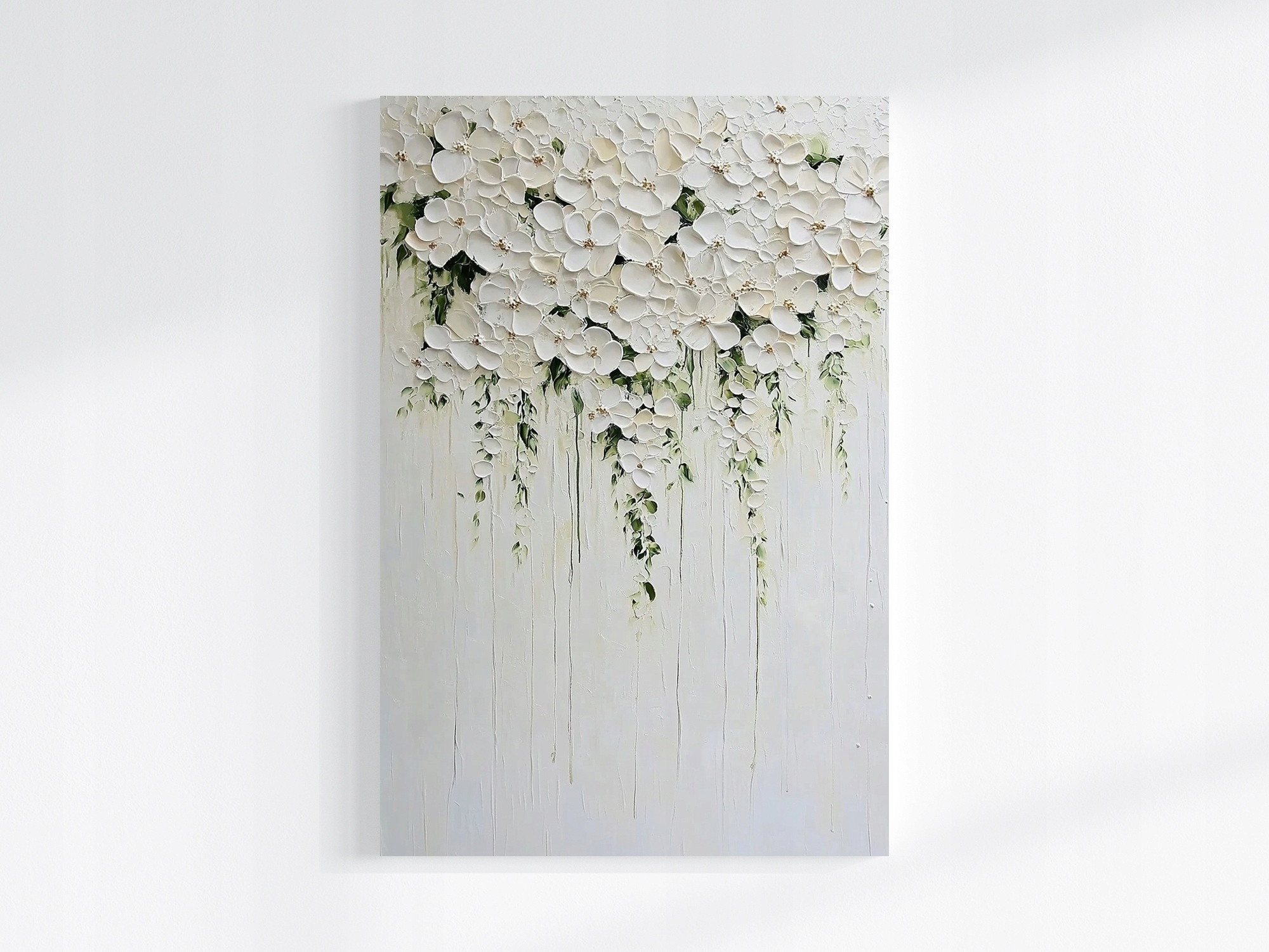 Obraz Na Plátně Canvas Natura Olej Impasto 3D Bílé Květy Popínavé Rostliny 80x120