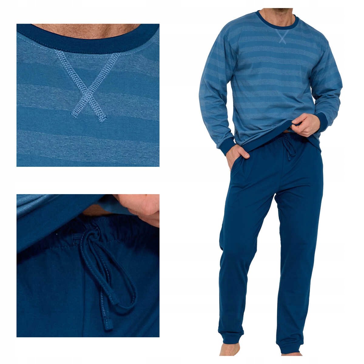 Cornette Pánské bavlněné pyžamo s dlouhým rukávem Loose17 117/211 jeans M