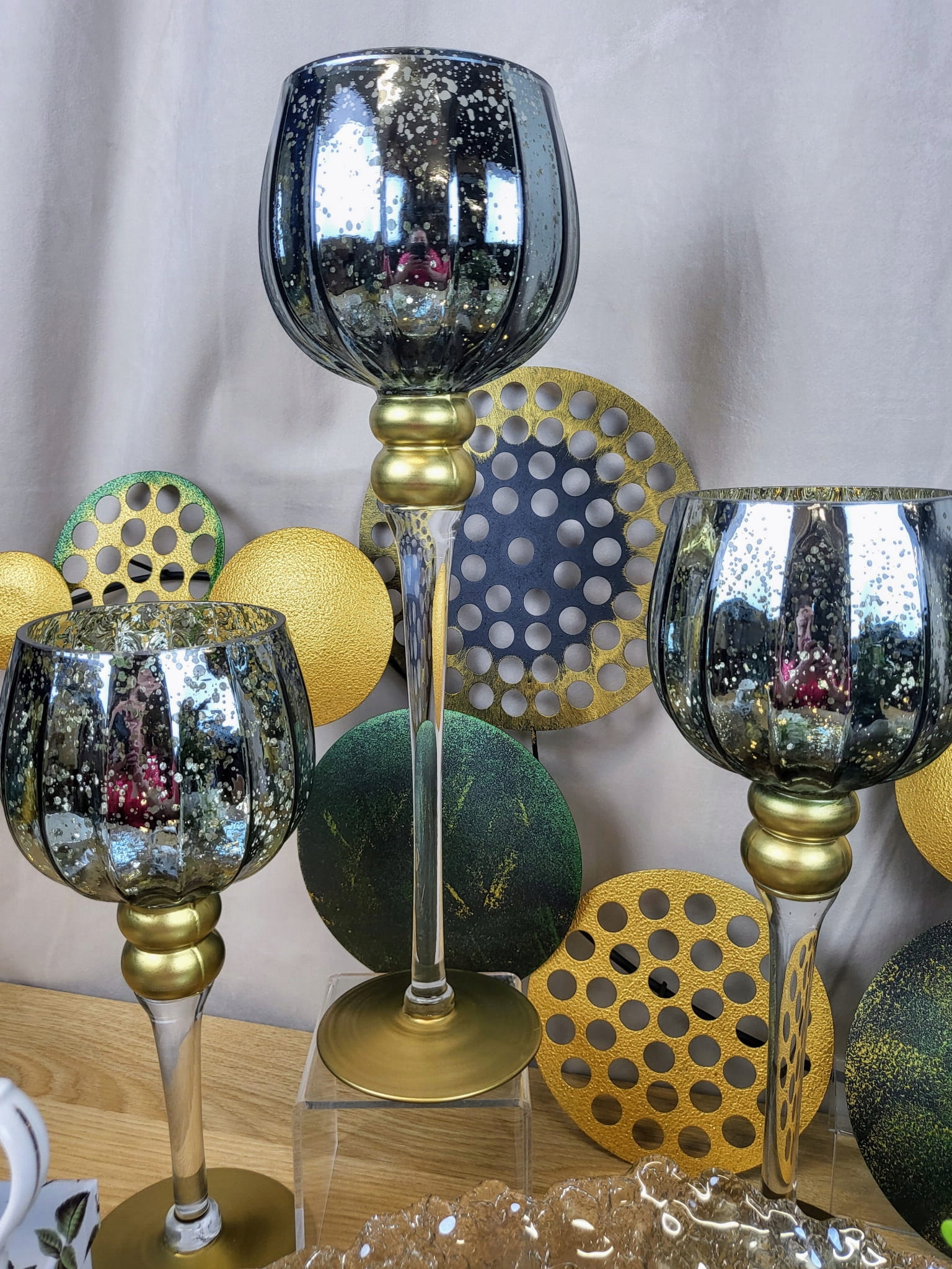 KIELICH SZKLANY ZGNIŁA ZIELEŃ MOZAIKA 40CM Wysokość produktu 1 cm