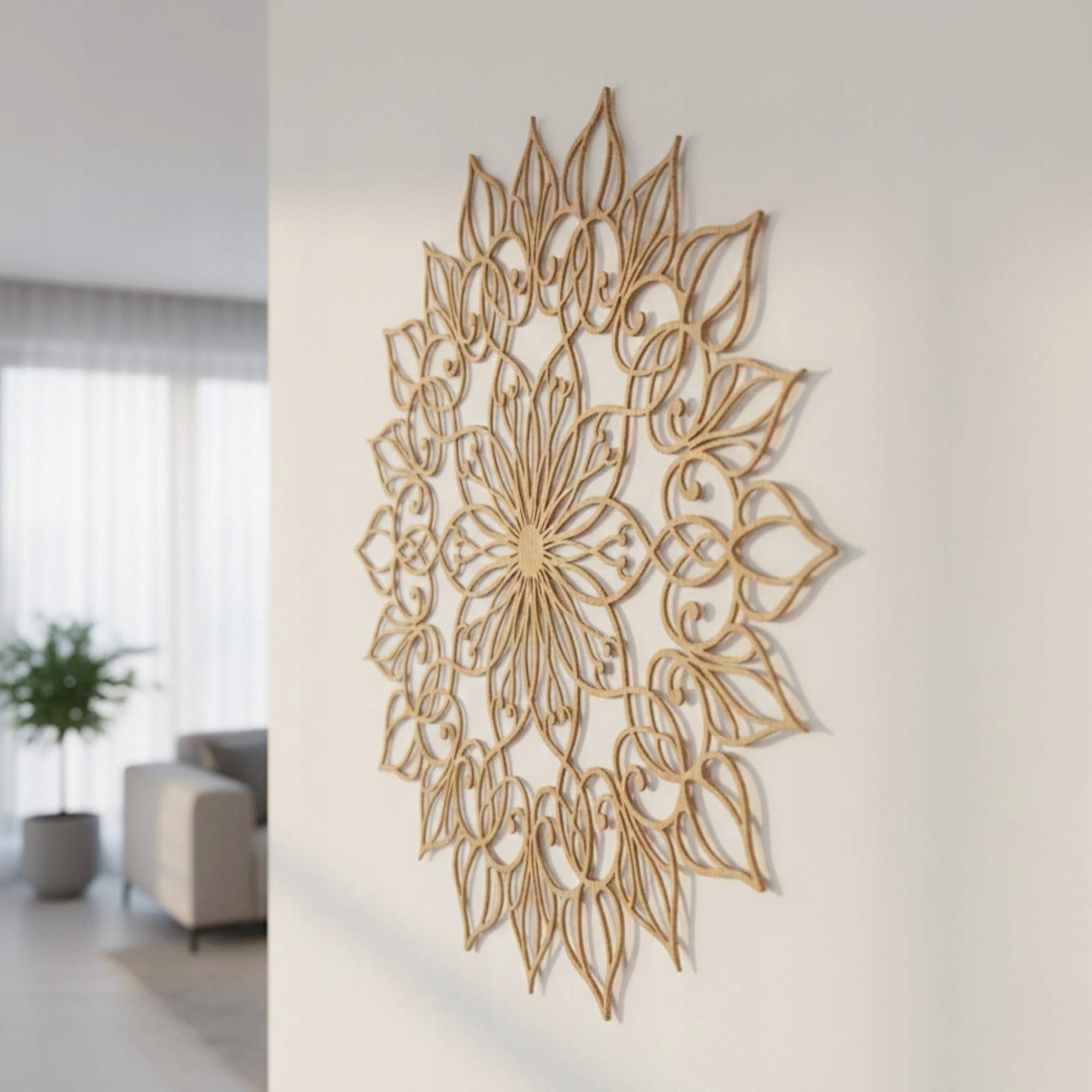 Drewniana dekoracja ścienna Mandala Lotos 180 cm Hdf Buk