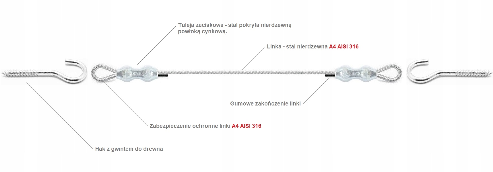 2m Z2 KARNISZ LINKA STALOWA DO ZASŁON TARASOWYCH OGRODOWYCH NA TARAS ŻYŁKA Średnica drążka 20 mm