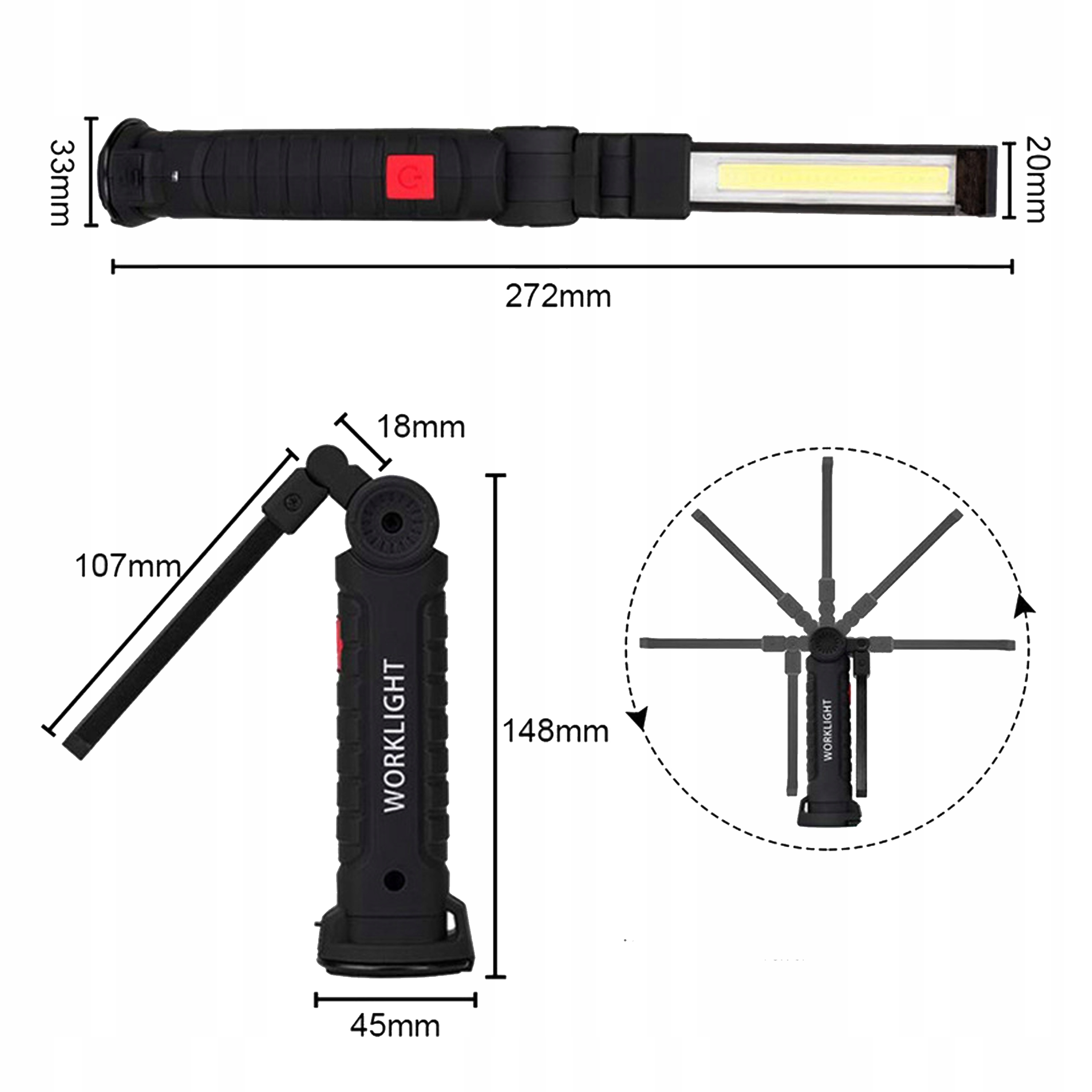 LAMPKA WARSZTATOWA LATARKA Z MAGNESEM USB 5w1 DO WARSZTATU, aż 1200 mah LED EAN (GTIN) 5906067940349