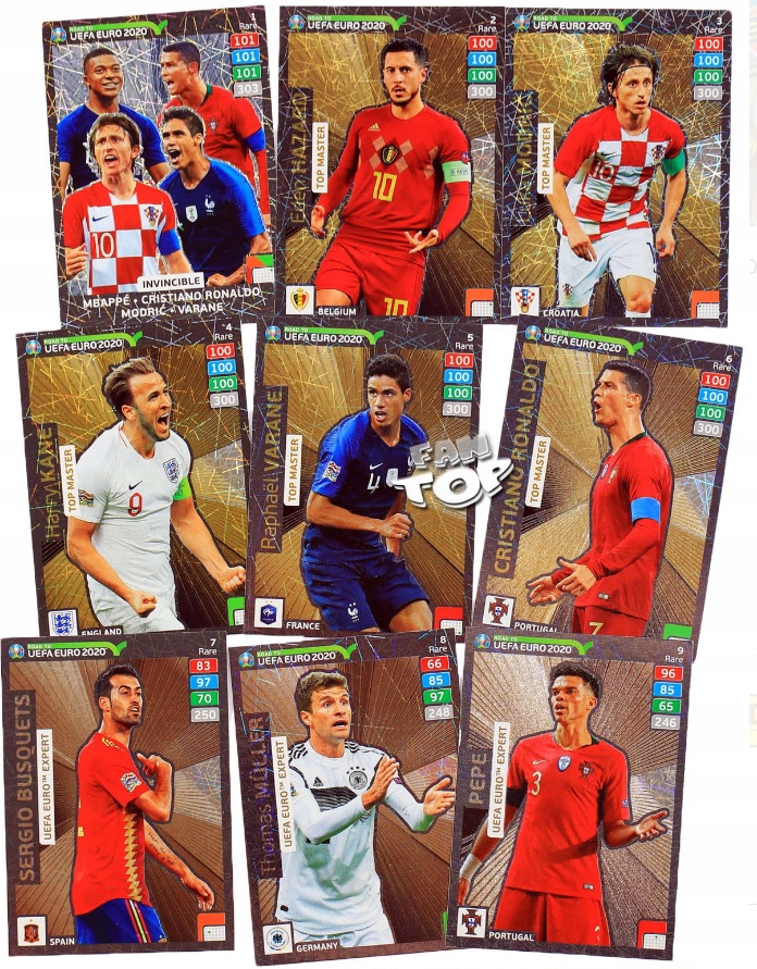 9 Top Master Rare komplet Invincible Road To Euro 2020 panini karty Ronaldo