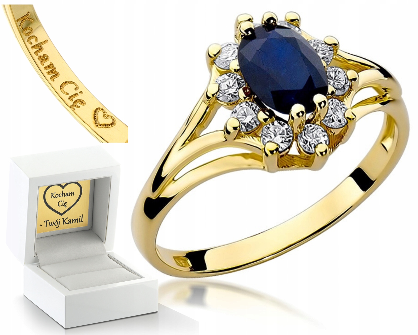 Zlatý Prstýnek Se Safírem A Diamanty, Brilianty
