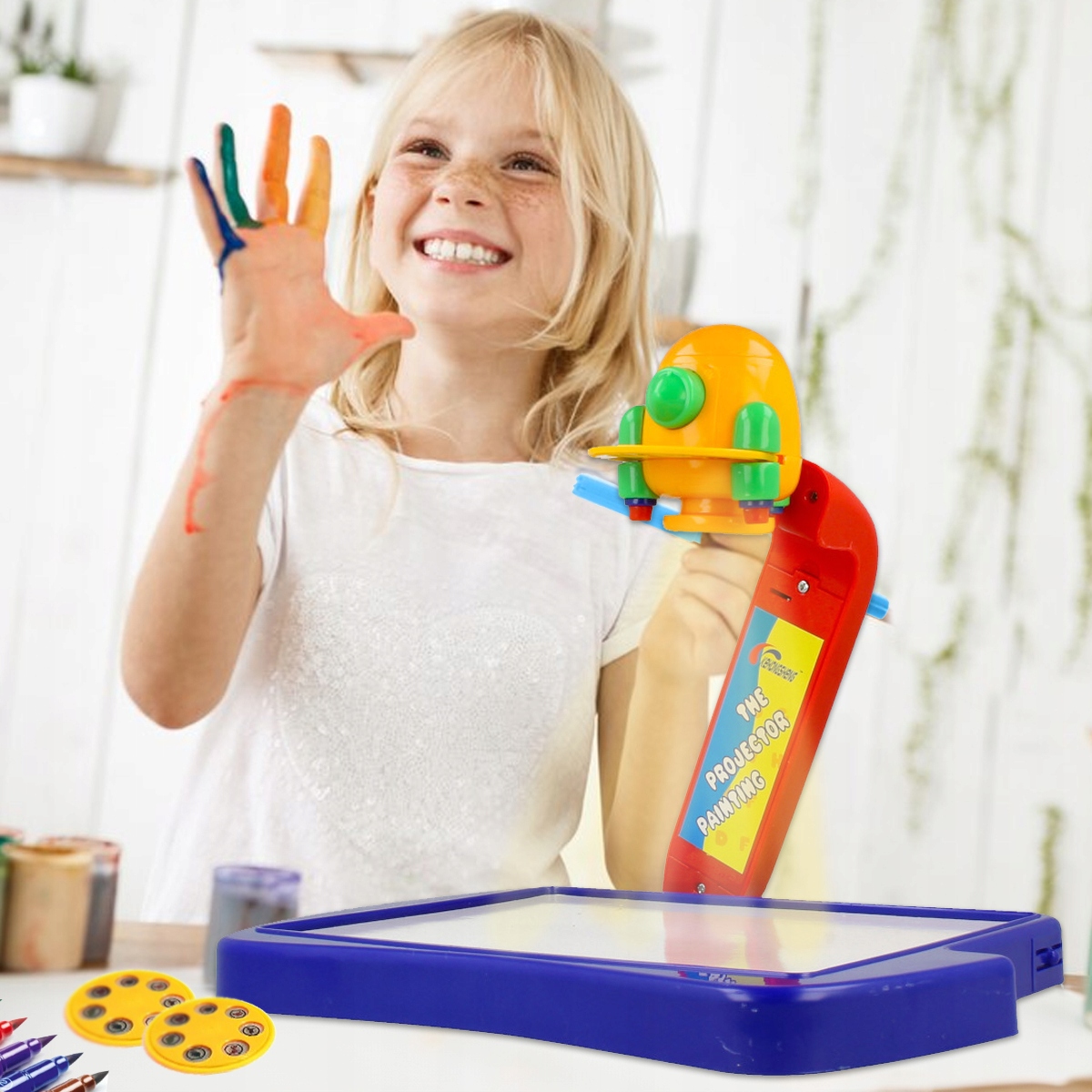 KREATYWNY PROJEKTOR RZUTNIK DO NAUKI RYSOWANIA MALOWANIA MAZAKI DLA DZIECI Szerokość produktu 20 cm