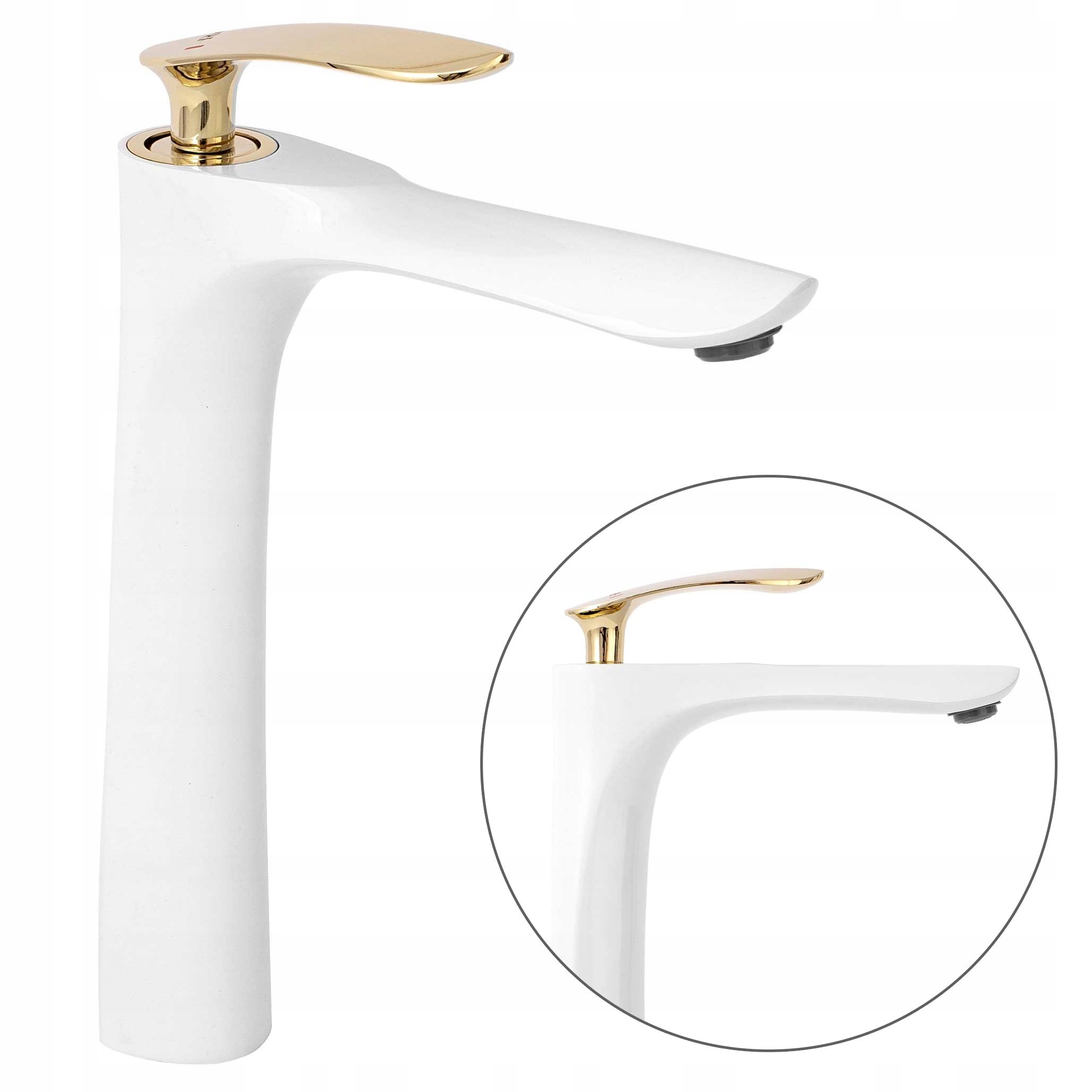 Biela zlatá stojanková umývadlová batéria Rea Orbit Lesk