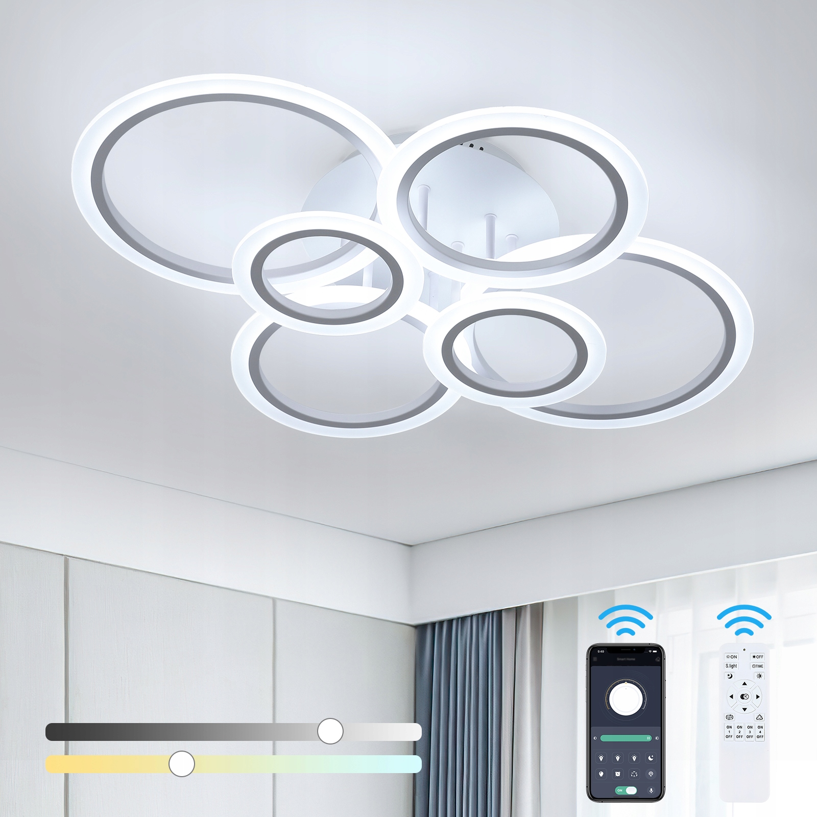 Stropní svítidlo Led moderní bílé do obývacího pokoje s dálkovým ovládáním 3000K-6500K 48W