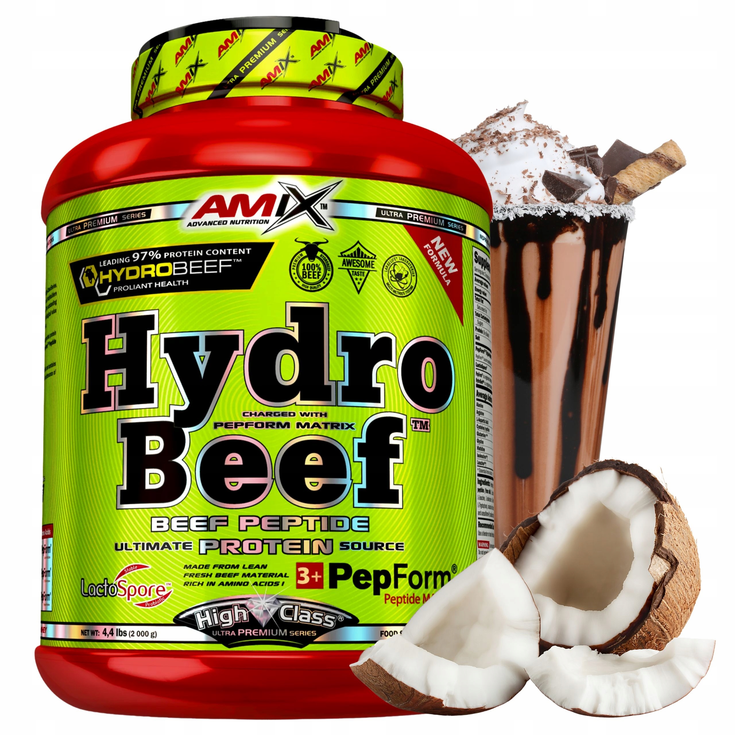 Protein Hovězí protein Čokoláda Kokos 2000 g Hydro Beef Protein