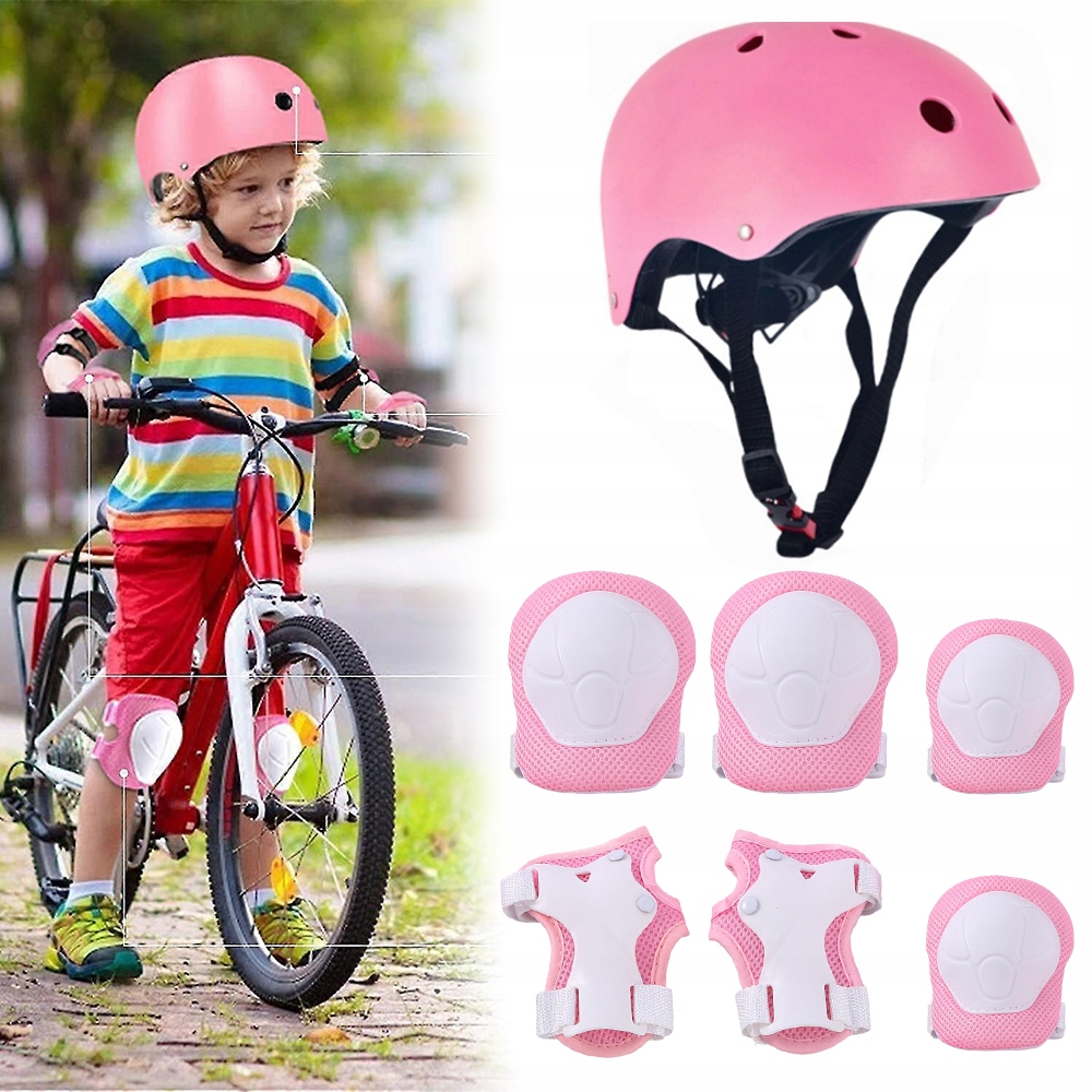 Zestaw Różowy Kask Ochraniacze na kolana Łokcie Rolki Rower Dziewczyna