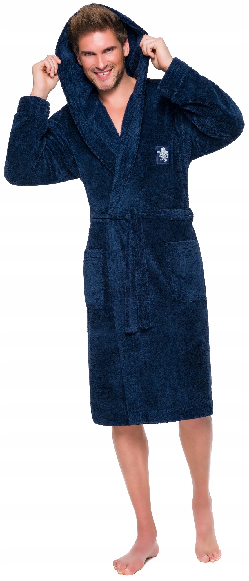 BRUCE CIEPŁY DŁUGI SZLAFROK MĘSKI Z KAPTUREM L Materiał dominujący wellsoft