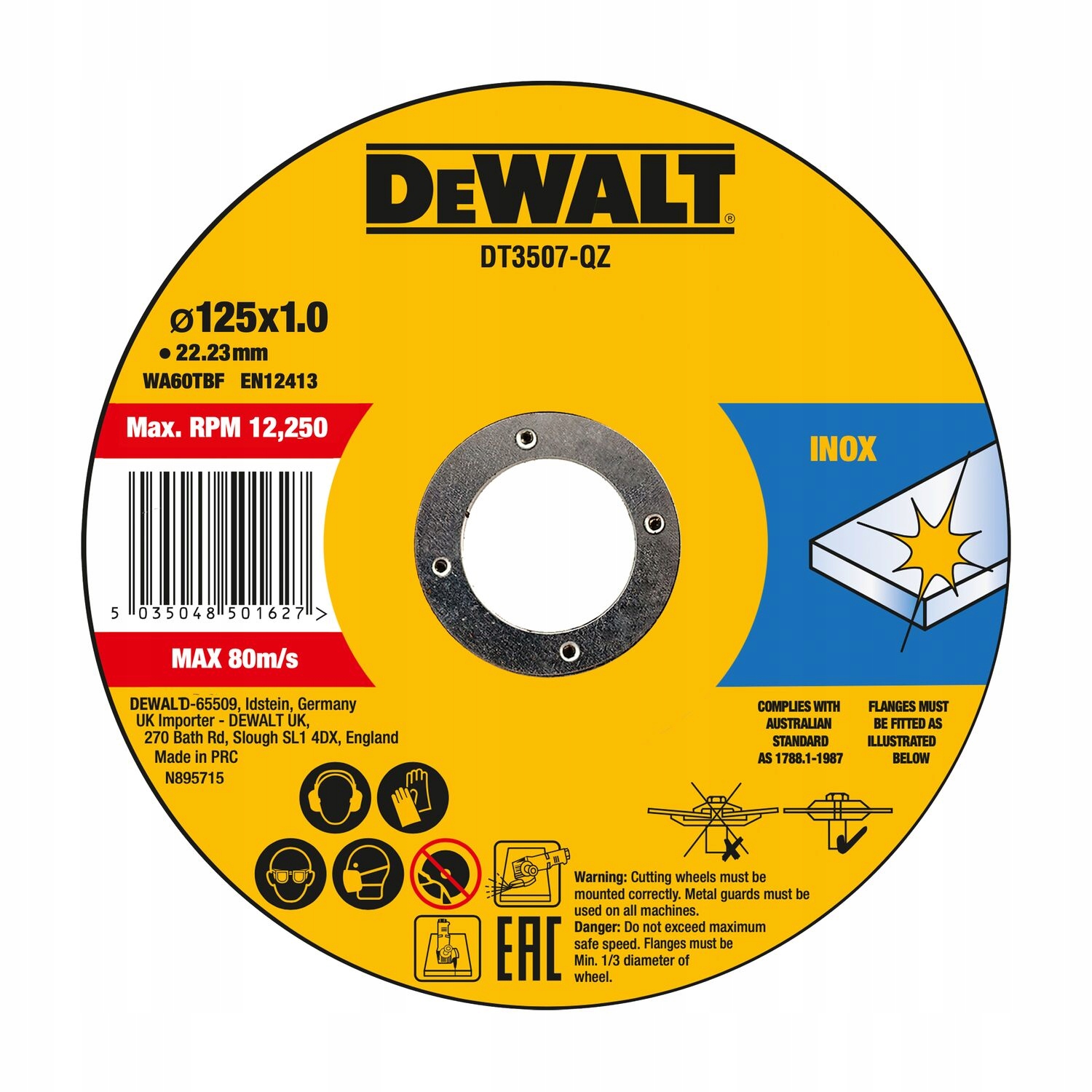 DEWALT TARCZA DO METALU INOX 125X1MM 10SZT DT3507
