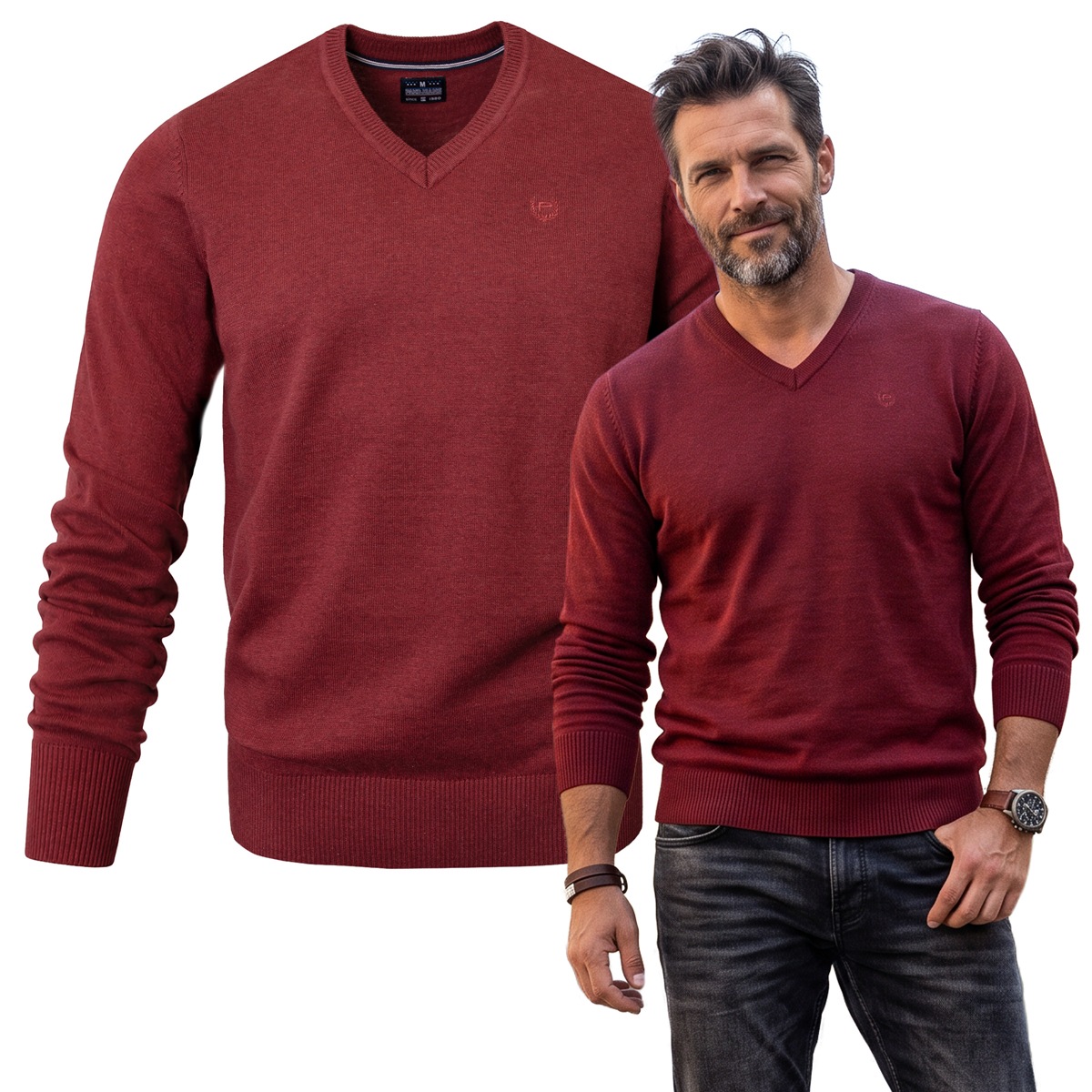 Elegantní pánský svetr s bavlněným sýrem Basic Vínový M Pako Jeans