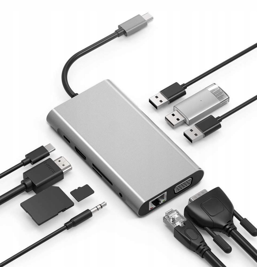 

Hub Usb-c 11w1 Adapter Hdmi 4K Vga Jack Sd RJ45 M1