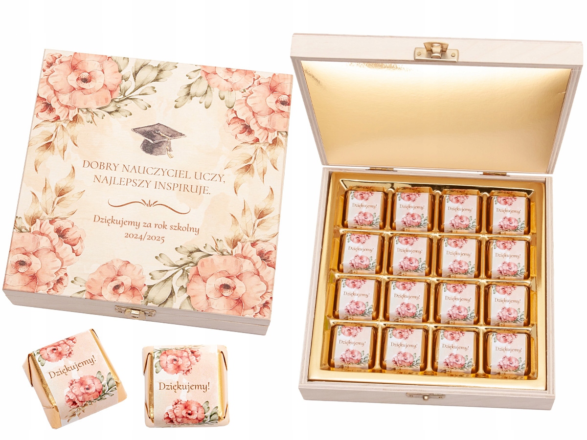 Levně Bonboniéra s čokoládkami ve dřevě, učitel, prázdniny