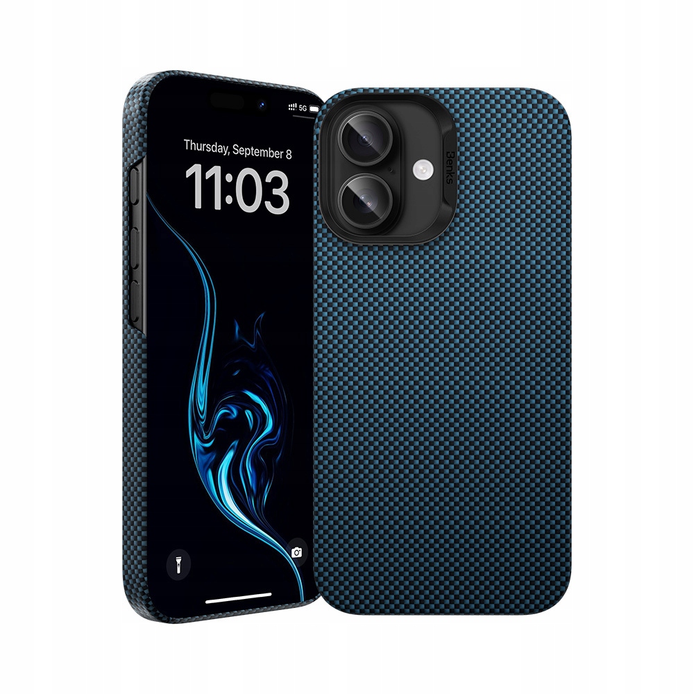 Benks Etui Magnetic Armor Tint Kevlar 1000D do iPhone 16 Plus niebieski