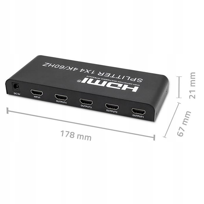Qoltec Rozdzielacz Splitter 4XHDMI 4KX2K 6GB/S 60HZ