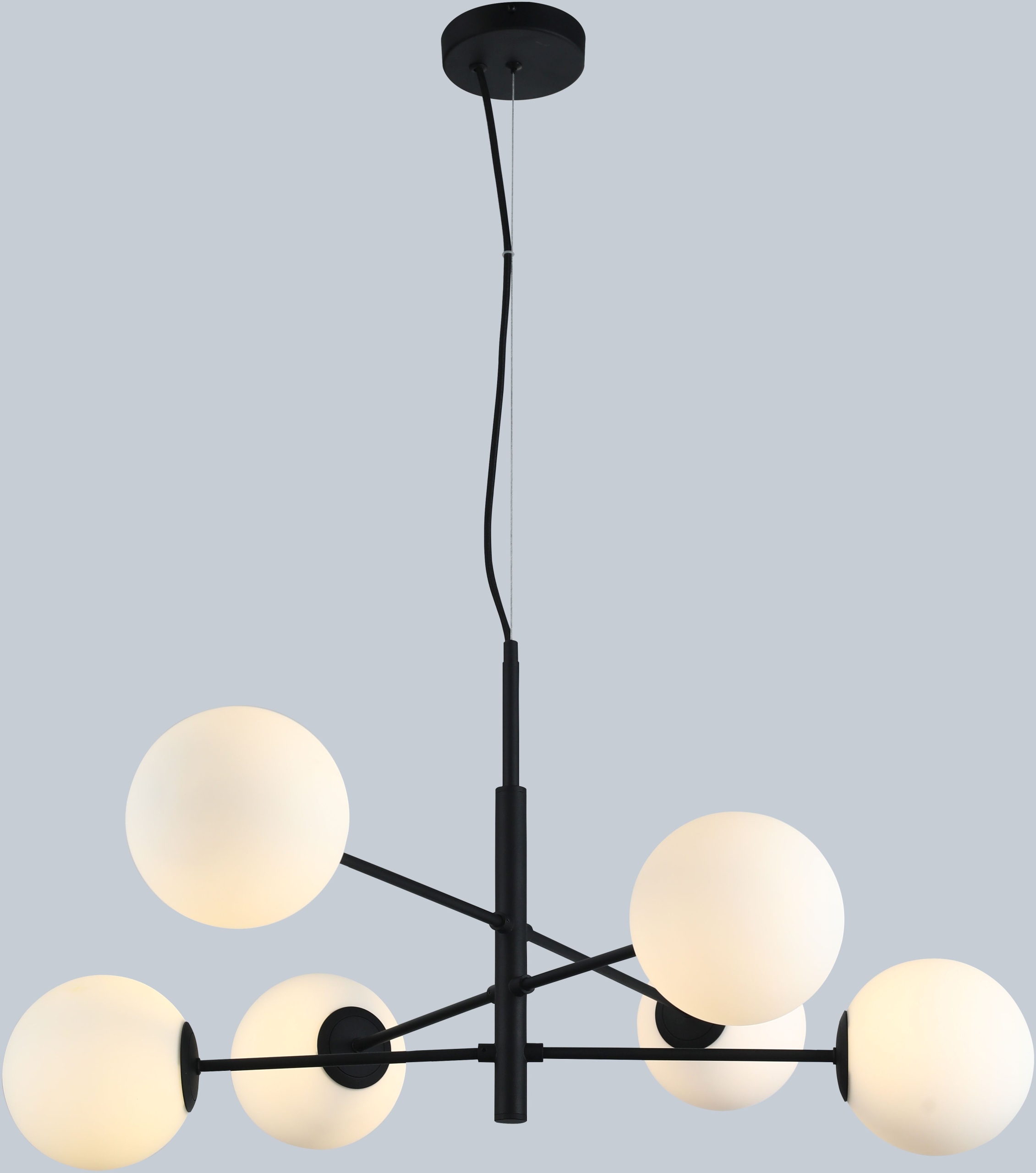 Černá moderní lampa Oviedo 6 s bílými stínidly pro kadeřnický salon Spa