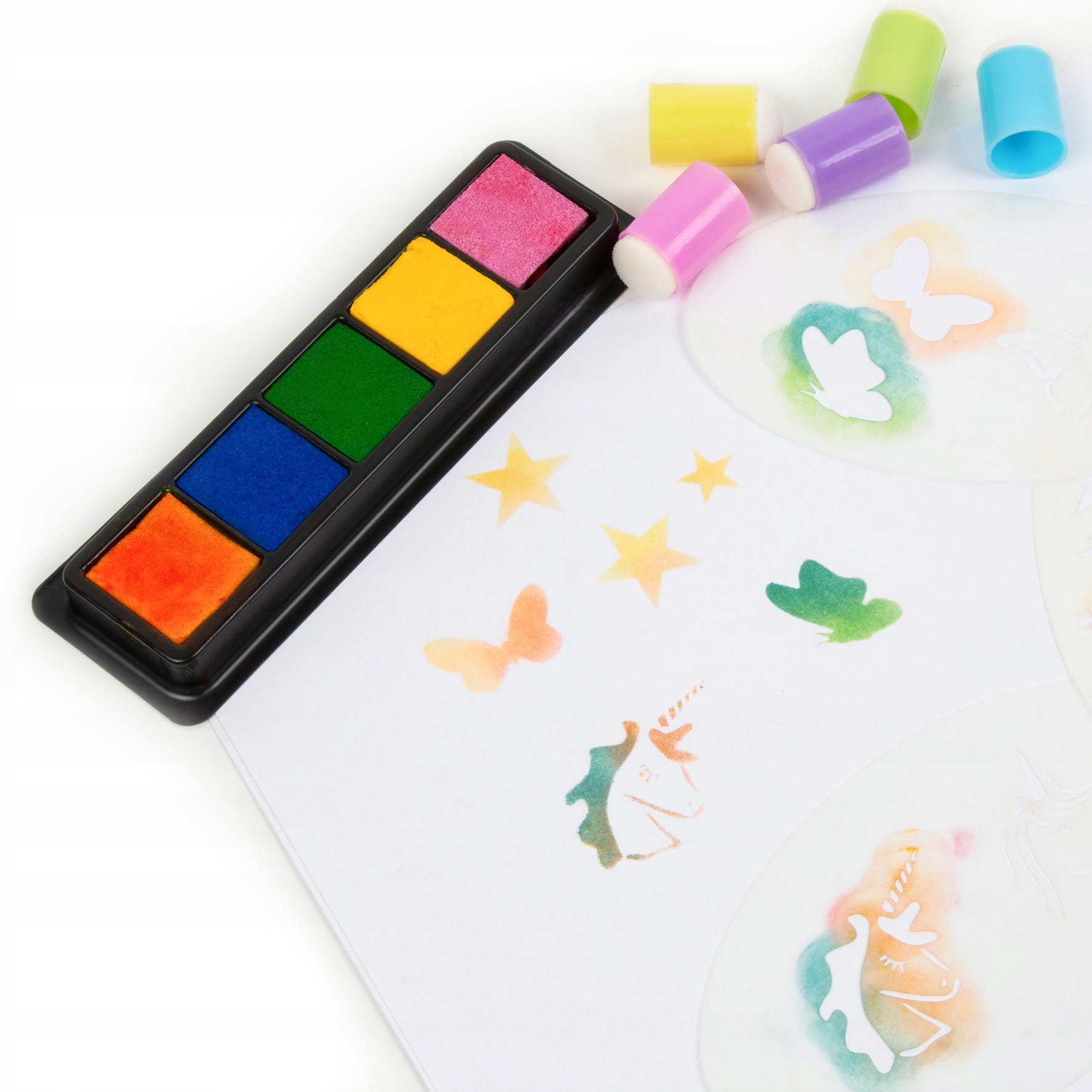 Stempelki Cieniujące z Szablonami 5 Kolorów Aplikatory Z Gąbeczką 3M+ Kidea Wiek dziecka 3 m +