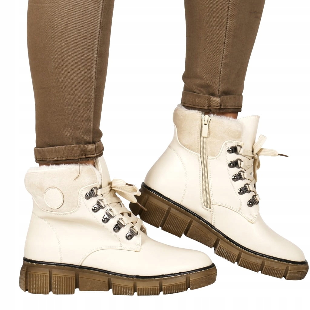 Dámské Traperky Sněhule Světle Béžové Kožíšek Teplé Zip Pohodlné Módní