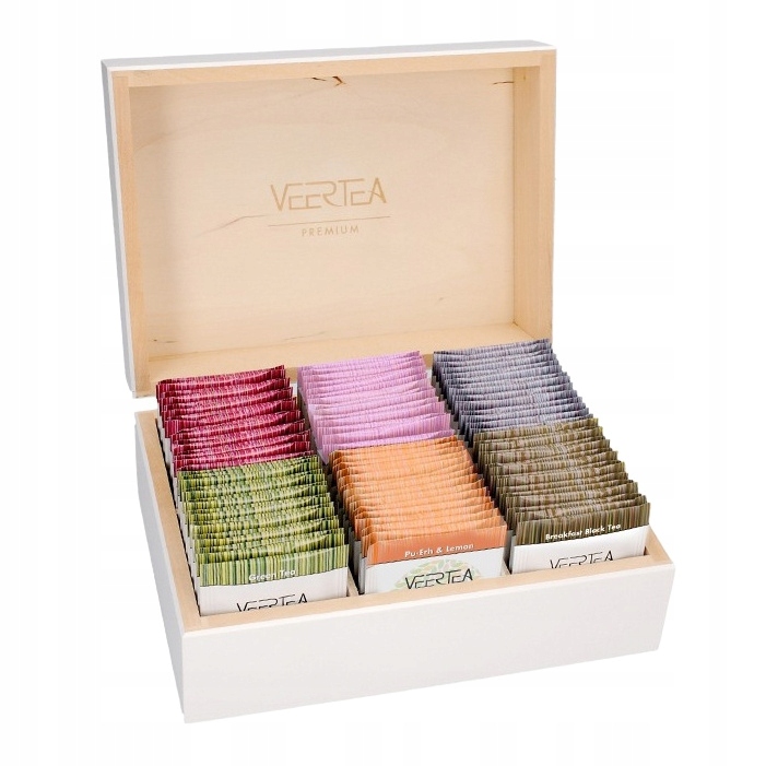 Levně Dřevěná krabička s čaji Veertea 96 sáčků Bílá