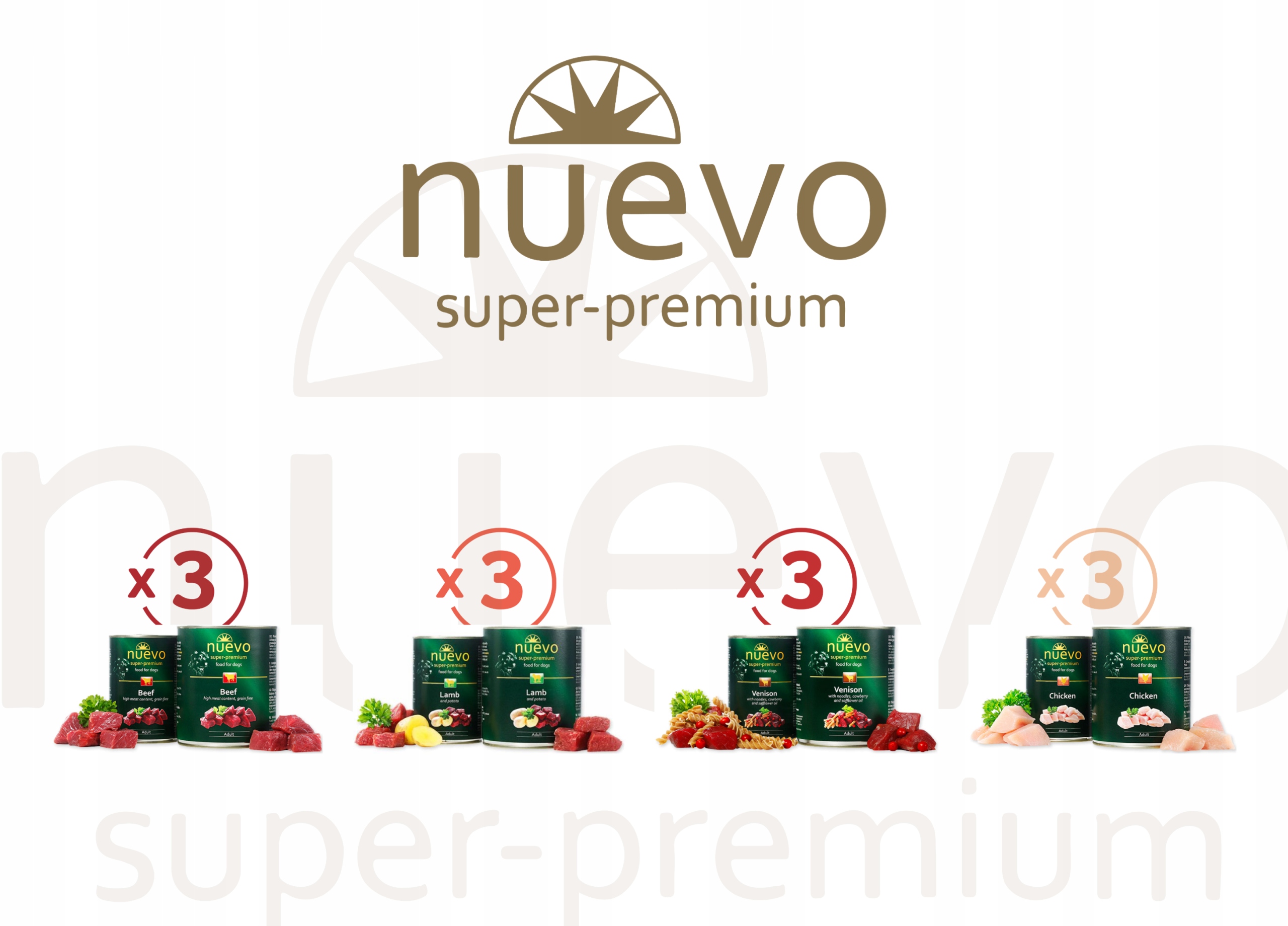Levně Nuevo Premium mix chutí konzerva Vlhké krmivo pro psy Adult 12x400 g