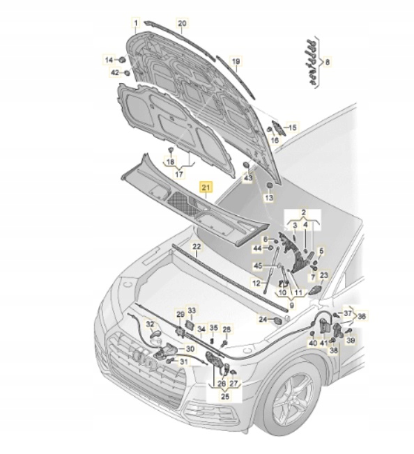 Rygiel maski prawy AUDI Q5 FY 80A823186C NOWY OE Producent części Audi OE