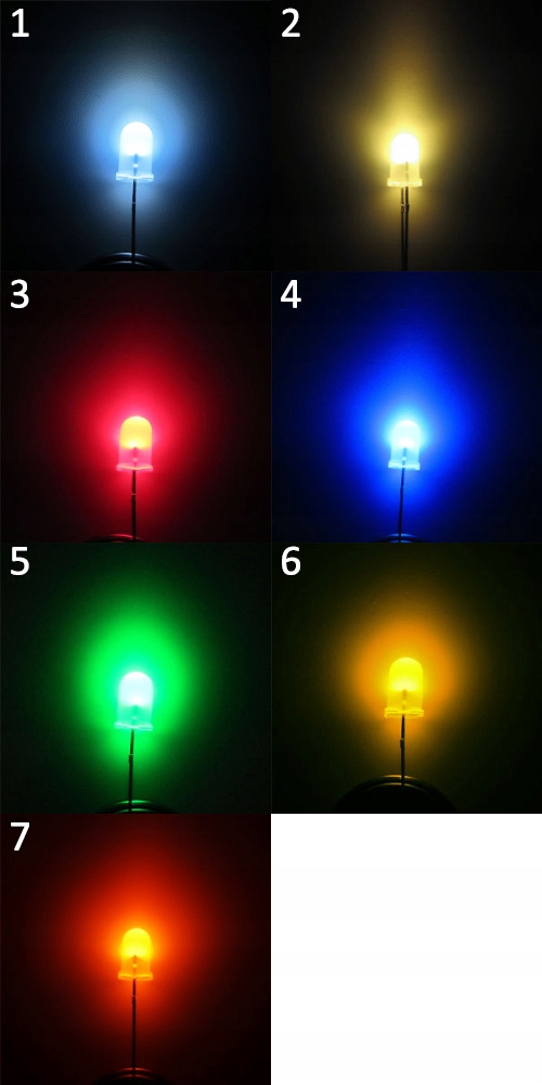 DIODY LED BIAŁE I KOLOROWE 5mm 25 SZTUK dioda Stan opakowania oryginalne