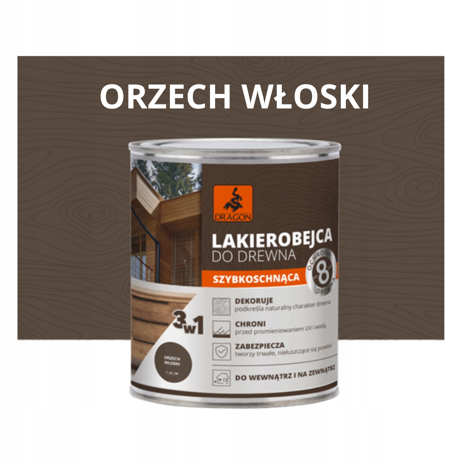 Dragon Lakierobejca Do Drewna Szybkoschnąca Orzech Włoski 5 L Ochronna
