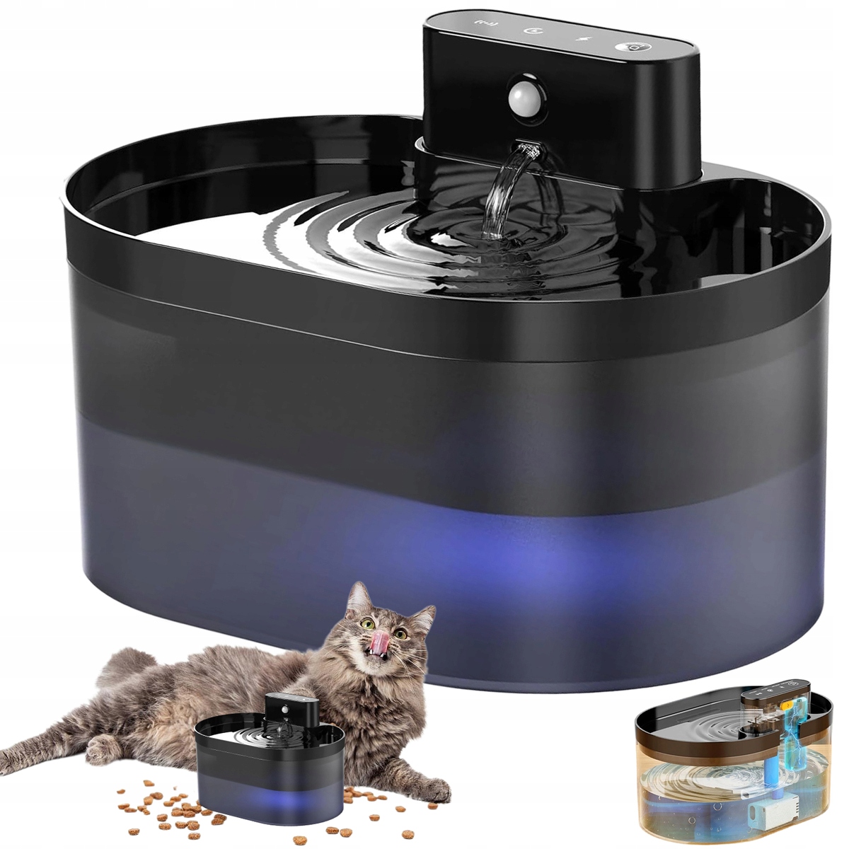 Levně Fontána Pro Kočky Psa Vodní Miska 2600 Mah S Filtrací 4 Vrstvy 2.2L