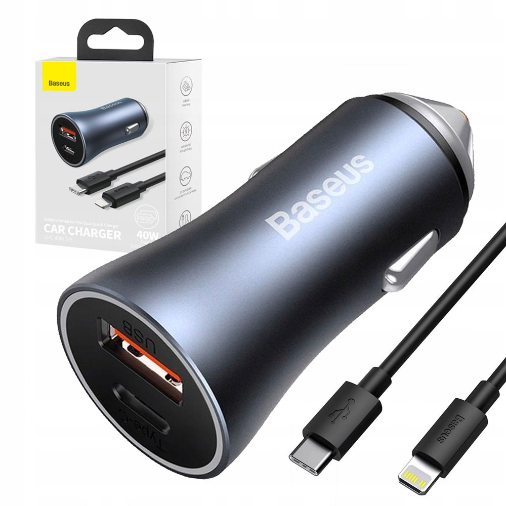 

Baseus Ładowarka Samochodowa Usb Kabel 40W 1M