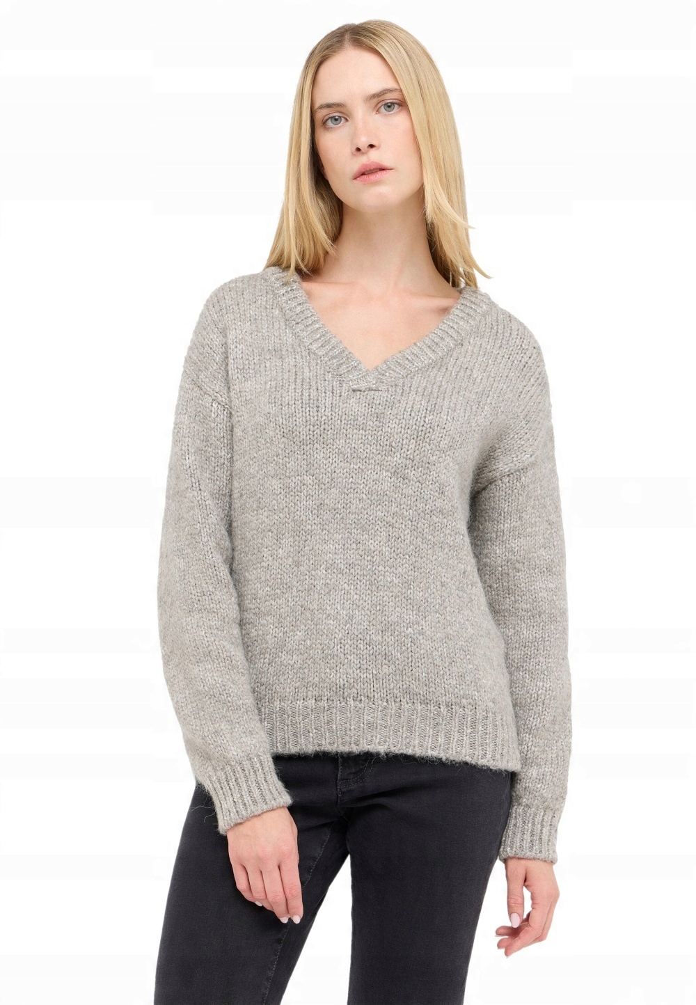 Dámský Svetr Šedý S Teplým Sýrem Alpaka Elegantní Mustang M