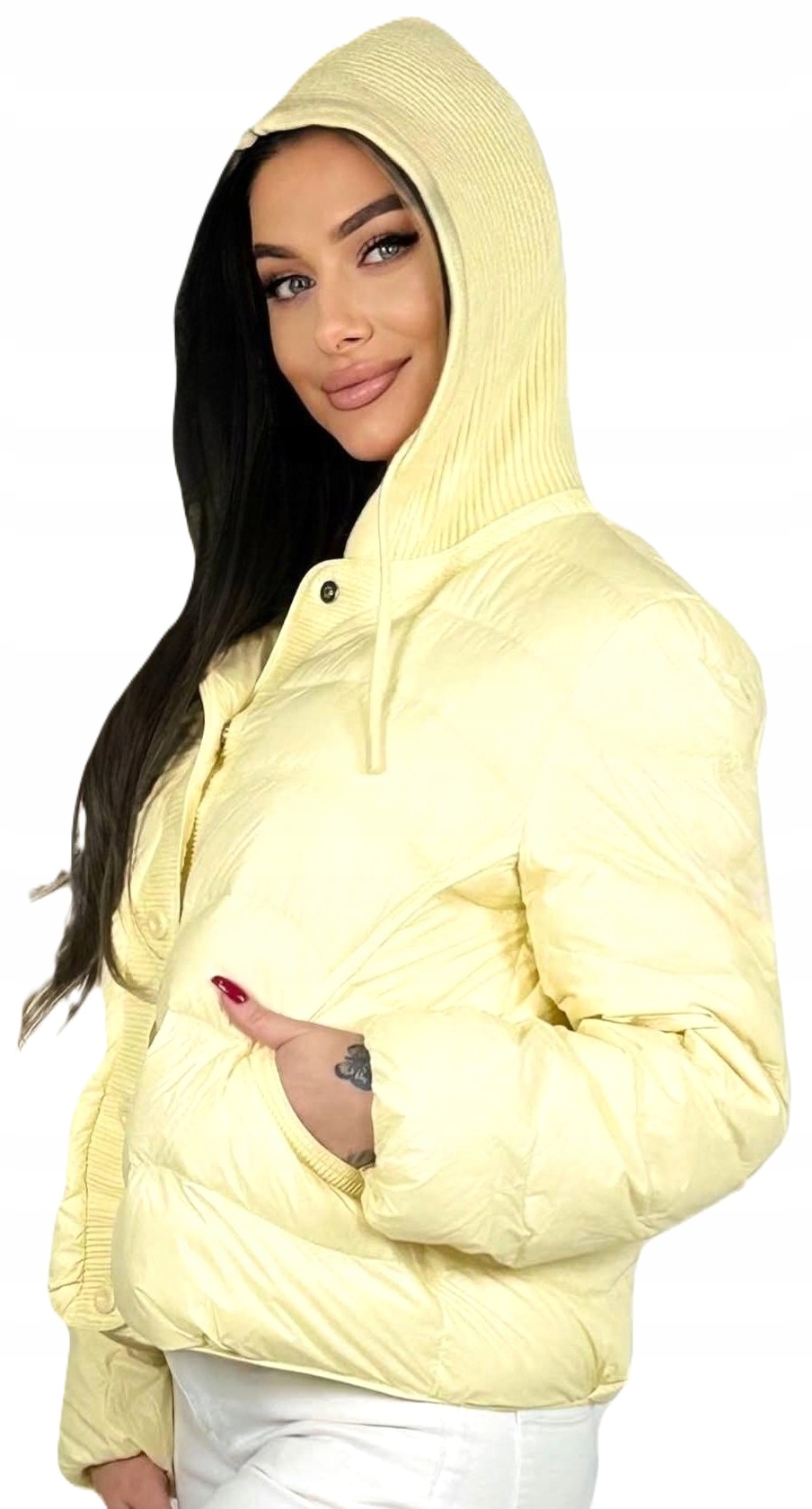 calabria kurtka puchowa dzianinowy kaptur S/m