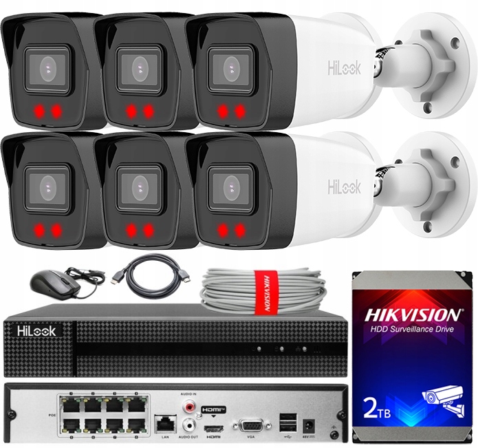 Sada monitorování Ip 8MPx pro 6 kamer 4K PoE HiLook od společnosti Hikvision Disk 2TB