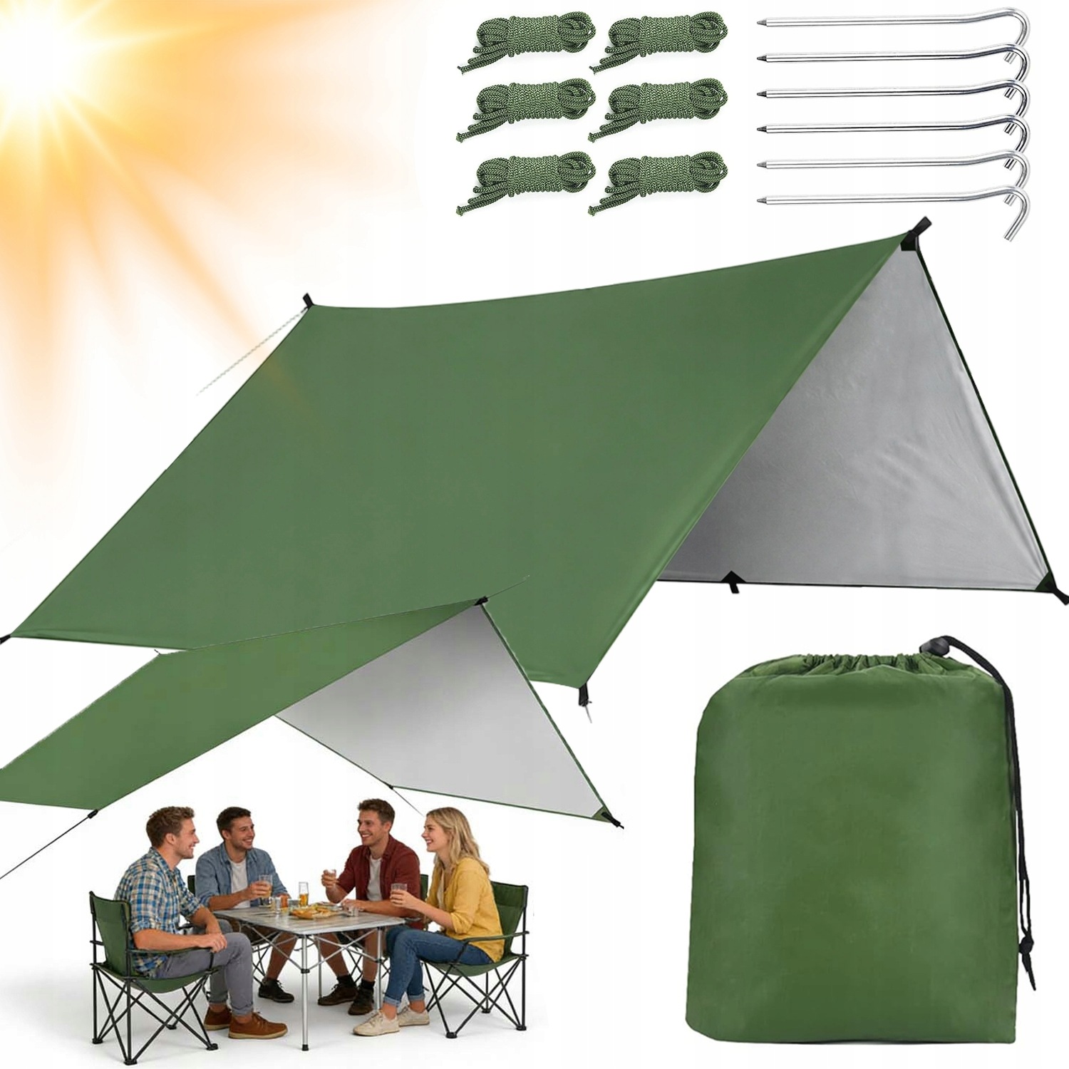 Tarp Płachta Biwakowa Wodoodporna 3X3M Namiot Płachta Biwakowa Uv Lekka