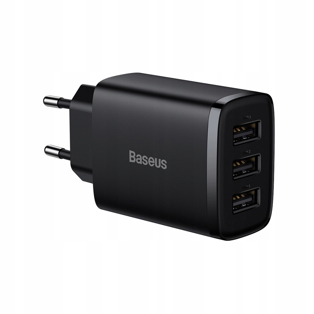 Baseus Compact ładowarka sieciowa 3x Usb 17W czarny (CCXJ020101)