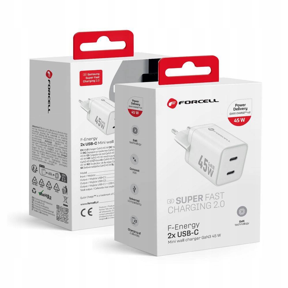 Ładowarka Sieciowa Do Telefonu Forcell F-Energy Mini Gan Iii 2 X Usb C Pd