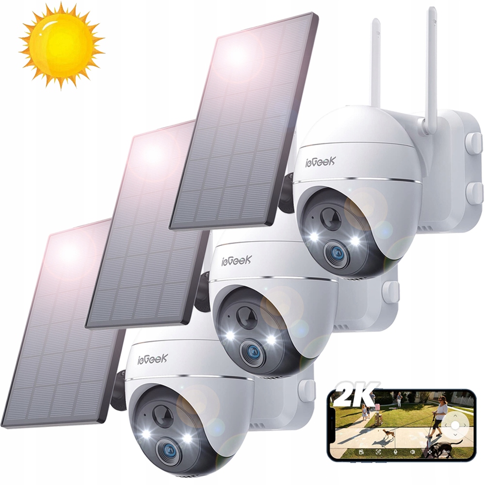 Kamera Solarna Zewnętrzna Obrotowa 2K WiFi Ip 4X Zoom Baterie Kamery 3szt