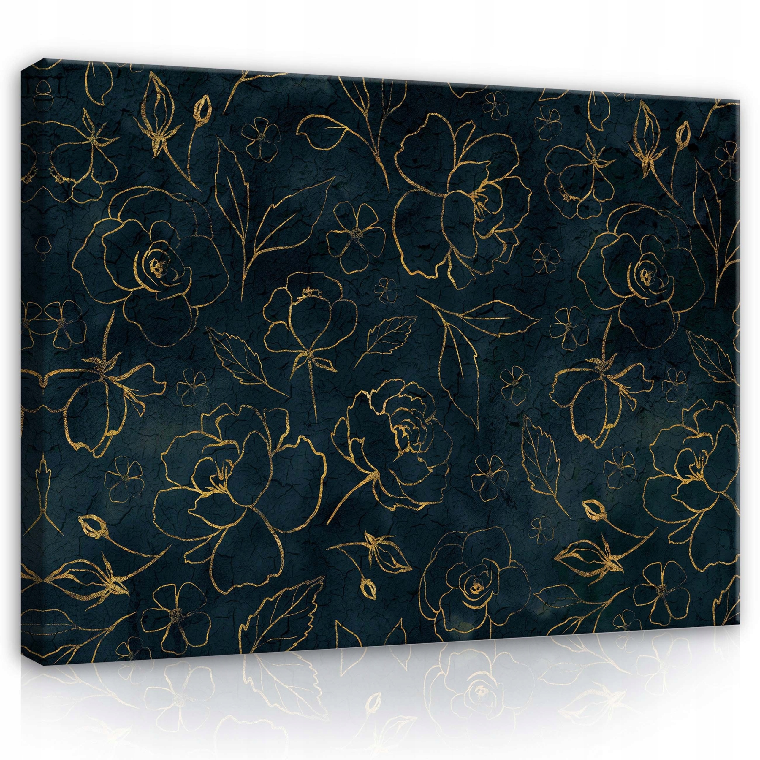 Obraz 80x60 Zlatý vzor tmavé pozadí květy listy elegance luxus