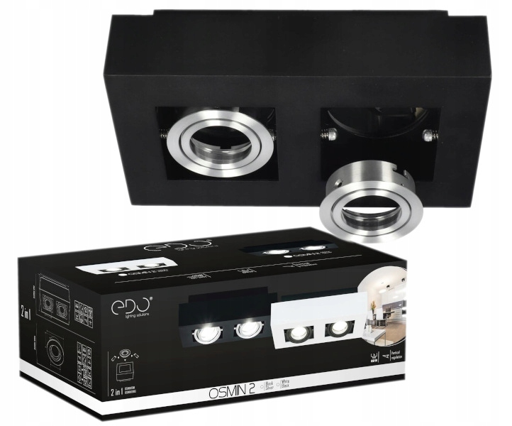 Edo Lampa sufitowa Plafon Led Osmin Rim 2x GU10 kwadrat natynkowy czarny