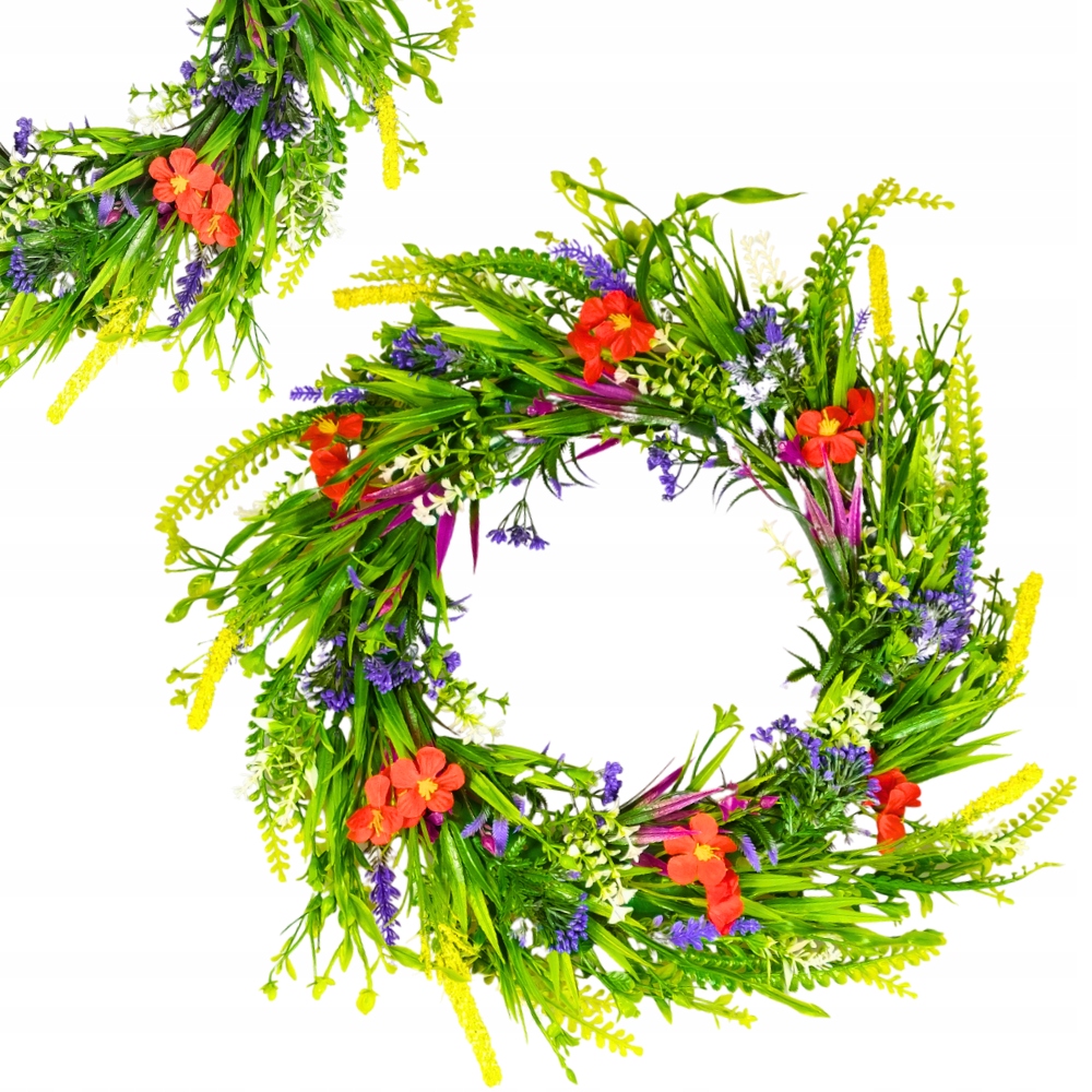 Jarní dekorační věnec na dveře, věnec dekorace, vícebarevné květiny